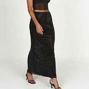 NWT Meshki ERIKA Diamante Maxi Skirt - Black
